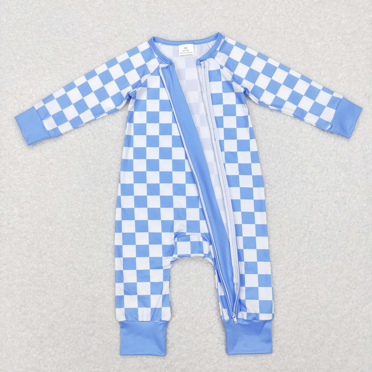 Baby Boy Girl Infant Long Sleeves Checkered Zipper Romper Sibling Clothes