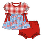Baby Girl Short Sleeves July 4th Flags Plaid Sibling Romper Dress Clothes Set ( Moq 5 Each Design )11.26