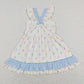 Baby Girl Blue Bows Easter Eggs Sibling Romper Dress Clothes Set