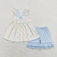 Baby Girl Blue Bows Easter Eggs Sibling Romper Dress Clothes Set