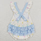 Baby Girl Blue Bows Easter Eggs Sibling Romper Dress Clothes Set