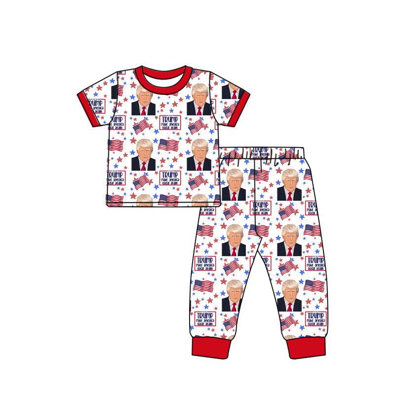 Baby Boy Short Sleeve Flag Shirt Pants Pajamas Set Moq 5