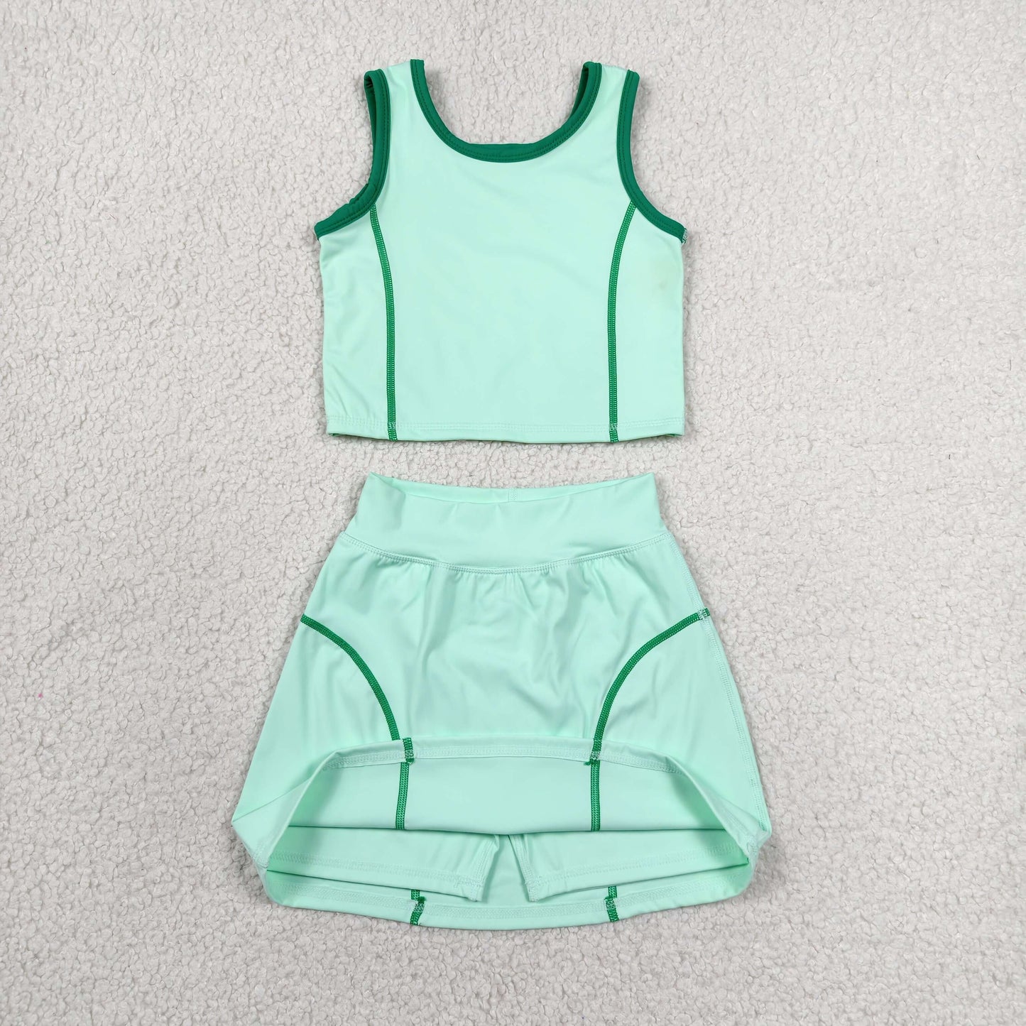 Baby Girl Green Sleeveless Vest Tops Shorts Skirt Skort Yoga Active Set RTS