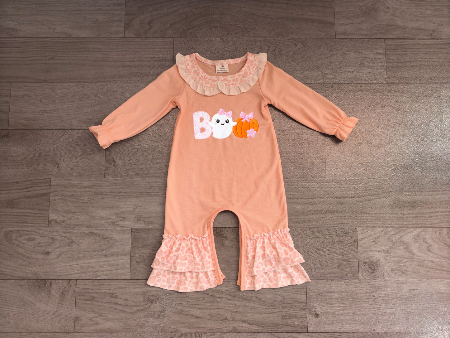 ( No moq ) Preorder Baby Girls Infant Embroidery Ghost Pumpkin Bows Thanksgiving Romper Clothes