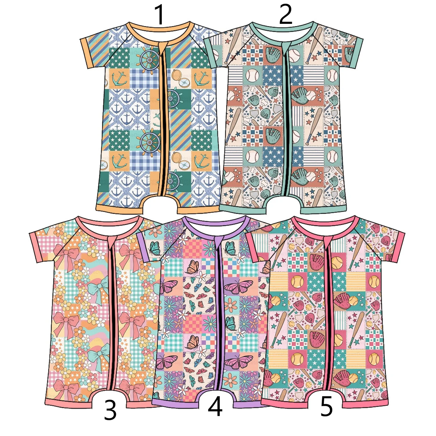 Baby Boy Girl Short Sleeves Baseball Flower Bows Sibling Romper ( Moq 5 Each Style ) 3.4