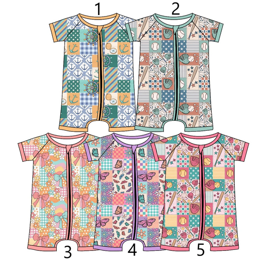 Baby Boy Girl Short Sleeves Baseball Flower Bows Sibling Romper ( Moq 5 Each Style ) 3.4