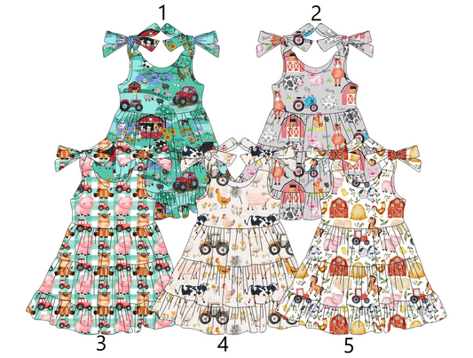 Baby Girl Toddler Bows Straps Farm Animals Sibling Dress ( Moq 5 Each Style ) 3.4