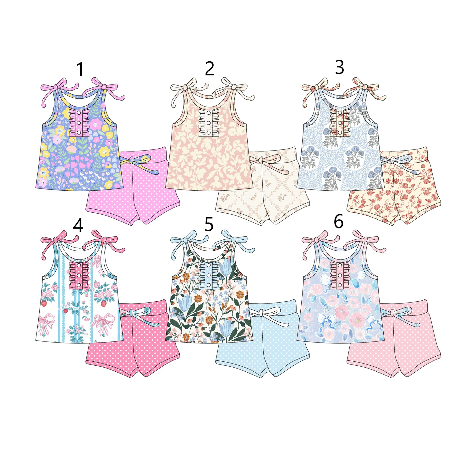 Baby Girl Bows Straps Flower Shirt Shorts Sibling Set ( Moq 5 Each Style ) 3.4