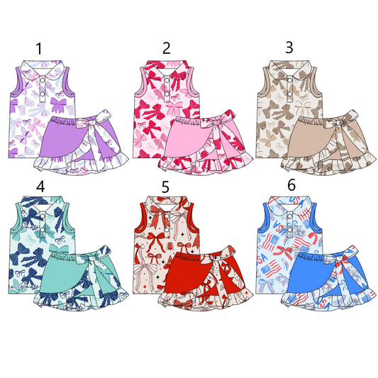 Baby Girl Sleeveless Bows Shirt Skirt Shorts Sibling Set ( Moq 5 Each Style ) 3.3