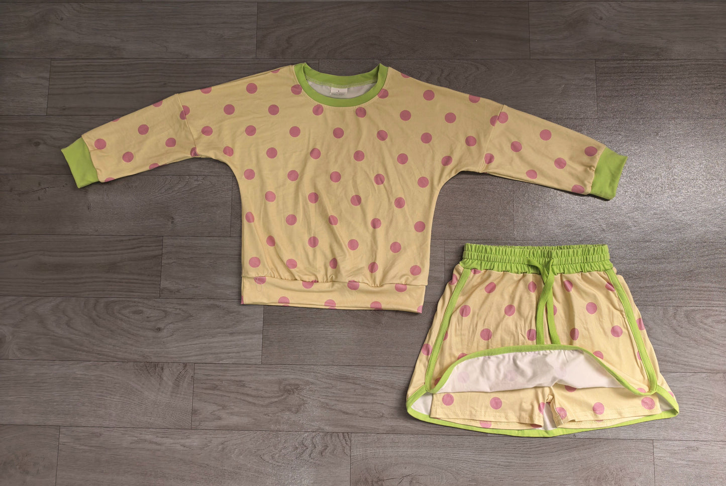 ( No moq ) Preorder Baby Girls Kids Long Sleeves Dots Shirt Skirt Shorts Yellow Set Clothes