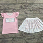 Baby Girl Short Sleeves Flower Bows Pink Shirt Skirt Shorts Skort Clothes Set RTS