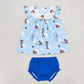 Baby Kids Boy Girl Toys Cartoon Sibling Blue Clothes Set Outfit RTS