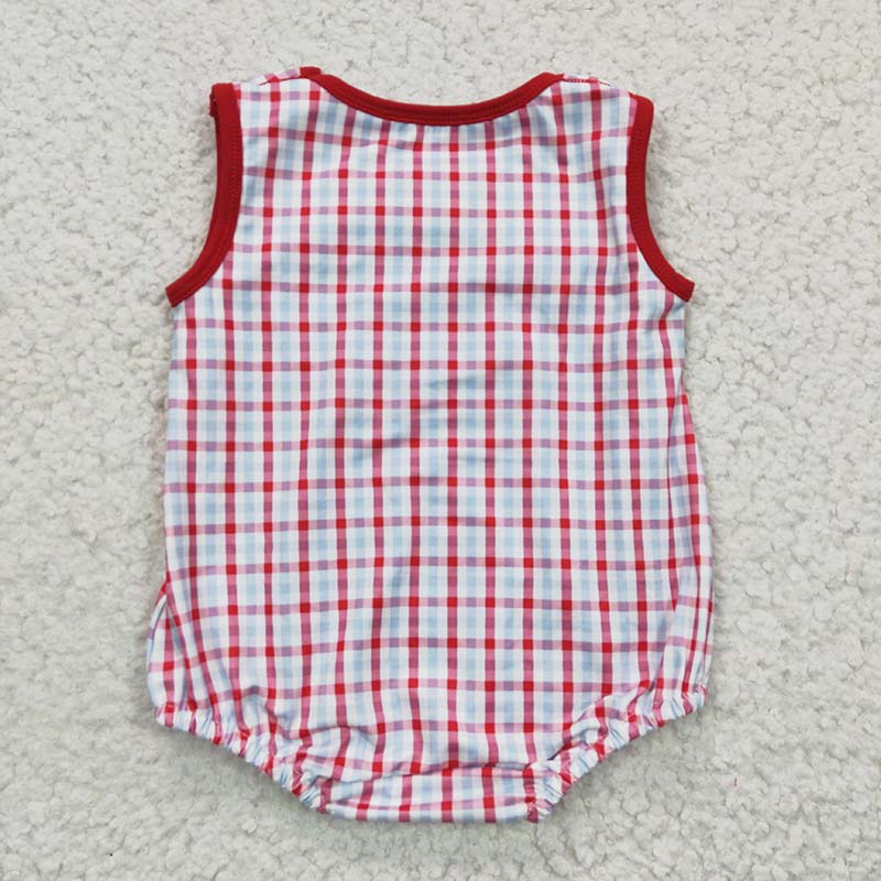 Baby Boy Girl Embroidery Crabs Checked Sibling Red Romper Clothes Set RTS