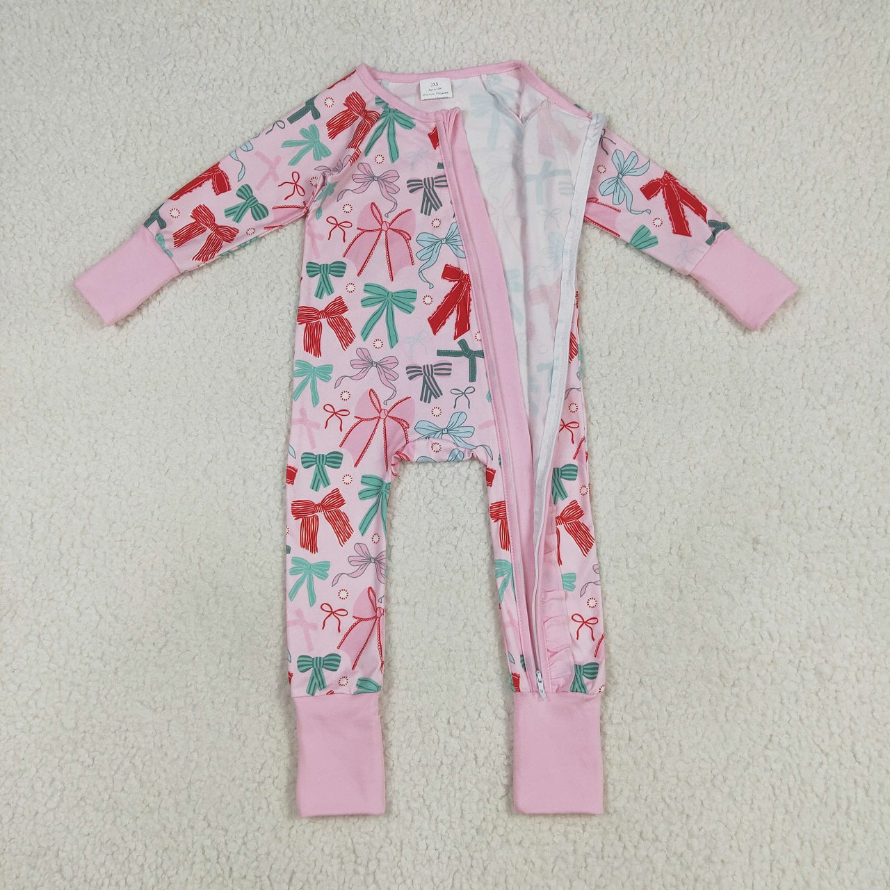 Baby Boy Girl Long Sleeves Christmas Red Green Bows Sibling Romper Pajamas Clothes Set RTS