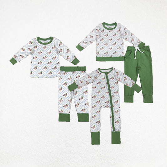 Baby Boy Toddler Long Sleeves Ducks Plaid Sibling Zipper Romper Pajamas Set RTS