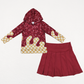 Baby Girl Long Sleeves Drips Hoodie Shirt Red Yoga Active Skort Team Set RTS