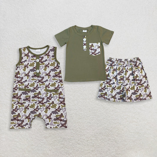 Sibling Baby Boys Kids Buttons Romper Summer Set Ducks Camo Clothes RTS