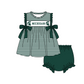 ( Moq 5 ) Baby Girls Toddler Green Stripes Bows Tops Bummie Shorts Team Set
