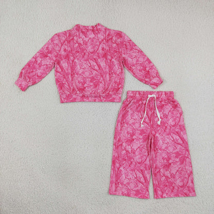 Sibling Baby Girls Adult Women Long Sleeves Leaves Pockets Camo Sets Pink Clothes RTS