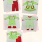 Sibling Boys Girls Embroidery Green Face Christmas Long Sleeves Romper Dress Set Clothes RTS