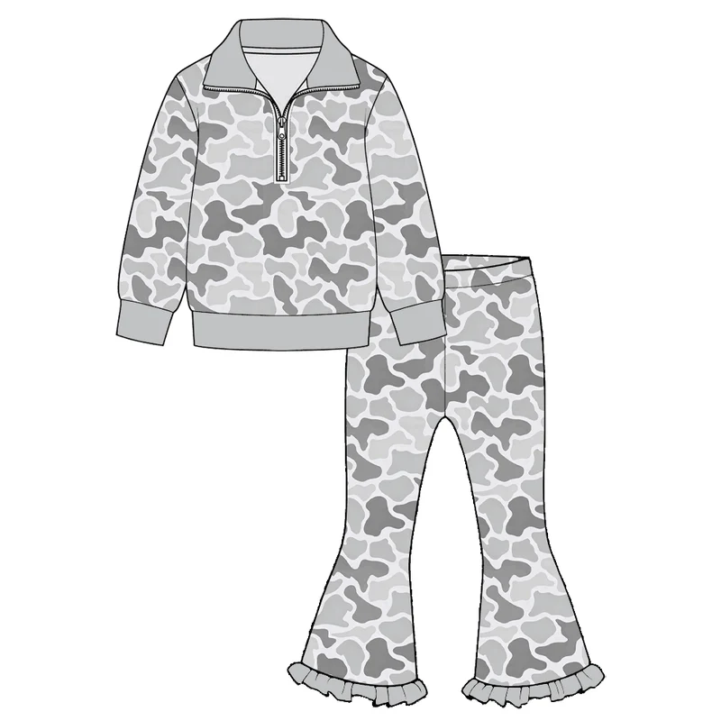 (Moq 5 ) Preorder Baby Girls Kids Long Sleeves Zipper Shirts Pants Sets Clothes RTS
