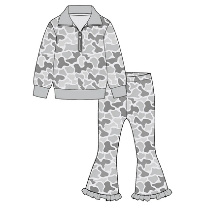 (Moq 5 ) Preorder Baby Girls Kids Long Sleeves Zipper Shirts Pants Sets Clothes RTS