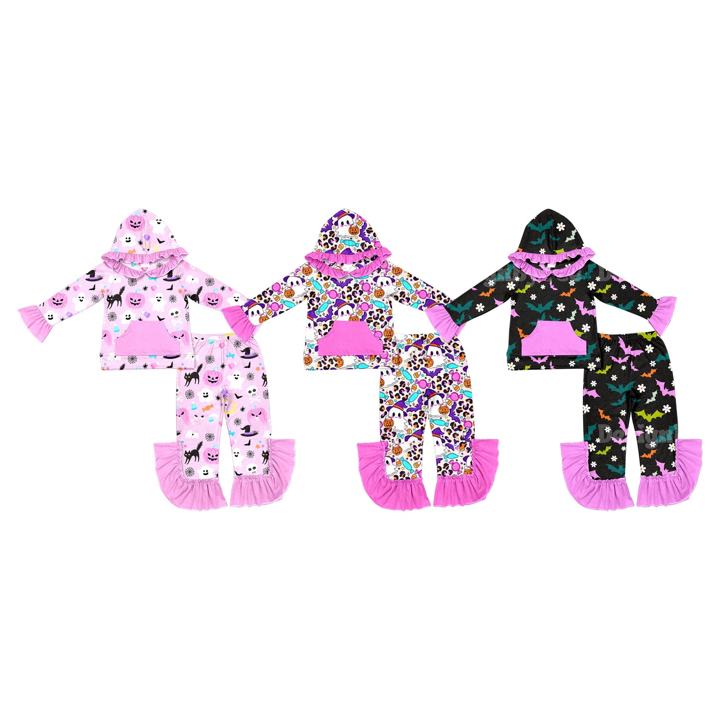 ( Moq 5 Each Style ) Sibling Baby Girls Kids Halloween Hoodie Shirts Ruffle Pants Sets Clothes