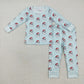 Baby Boy Long Sleeves Christmas Santa Shirt Pants Blue Pajamas Clothes Set RTS