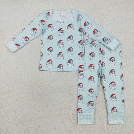 Baby Boy Long Sleeves Christmas Santa Shirt Pants Blue Pajamas Clothes Set RTS