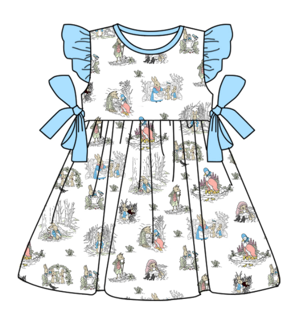 Baby Boy Girl Short Sleeves Easter Rabbit Sibling Matching Dress Romper Blue Clothes Set Moq 5 Each style