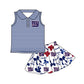 ( Moq 5 each style ) Baby Girl Toddler Team Bows Sibling Navy Romper Dress Set 7.10