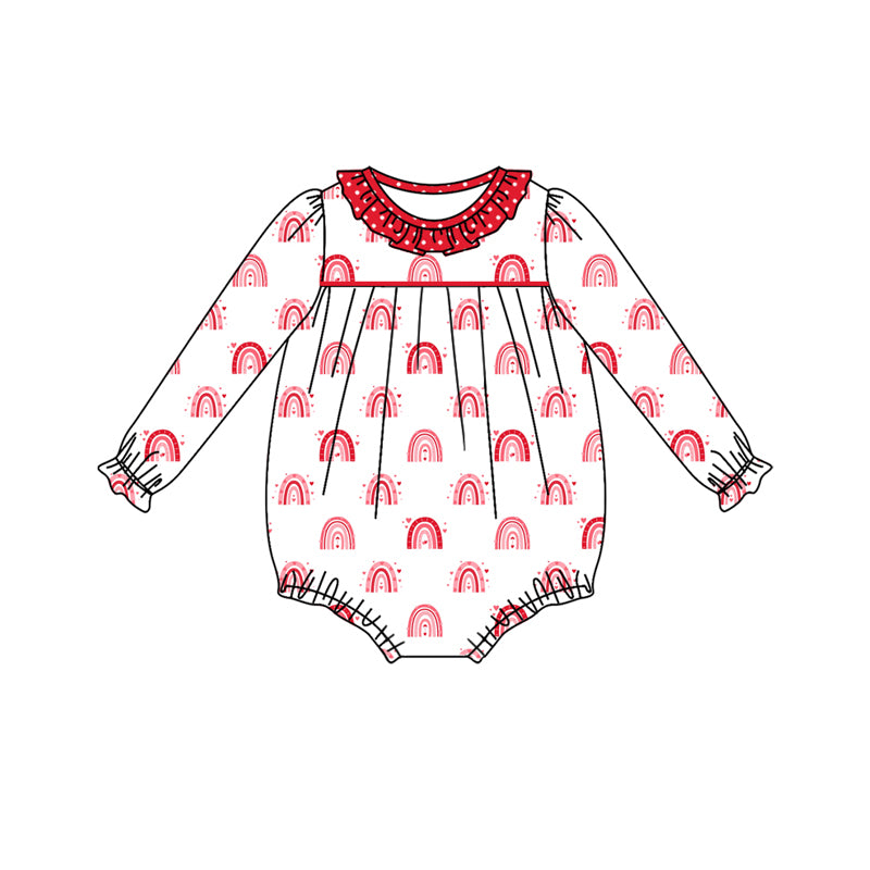 Baby Girl Infant Long Sleeves Rainbow Hearts Valentine Romper Moq 5