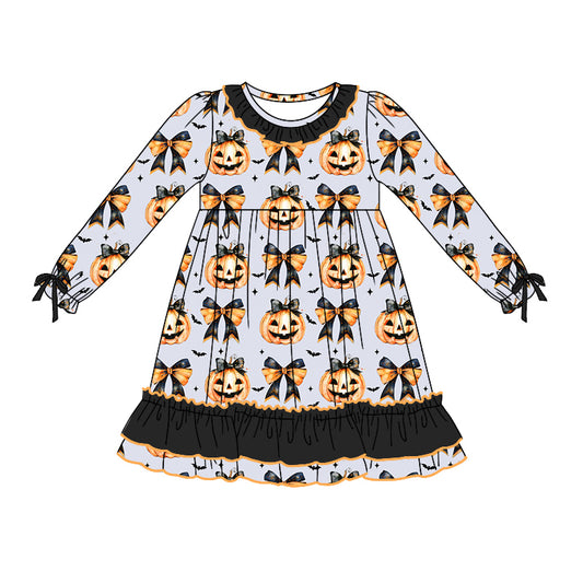 Baby Girl Long Sleeves Pumpkin Bows Halloween Dress