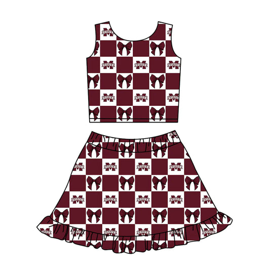 ( Moq 5 Each Style ) Baby Girls Kids Toddler M State Bows Plaid Tops Shorts Ruffle Skirt Team Set