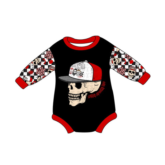 Baby Boy Checkered Long Sleeves Skull Halloween Romper