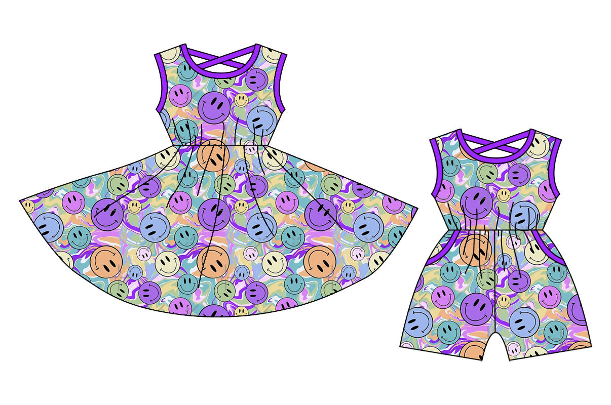 Baby Girl Sleeveless Smile Purple Sibling  Dress Jumpsuit ( Moq 5 Each Style ) 12.24
