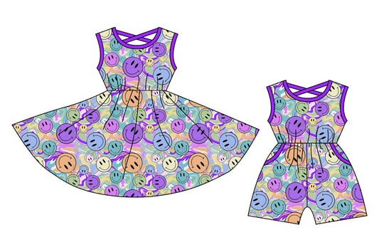 Baby Girl Sleeveless Smile Purple Sibling  Dress Jumpsuit ( Moq 5 Each Style ) 12.24