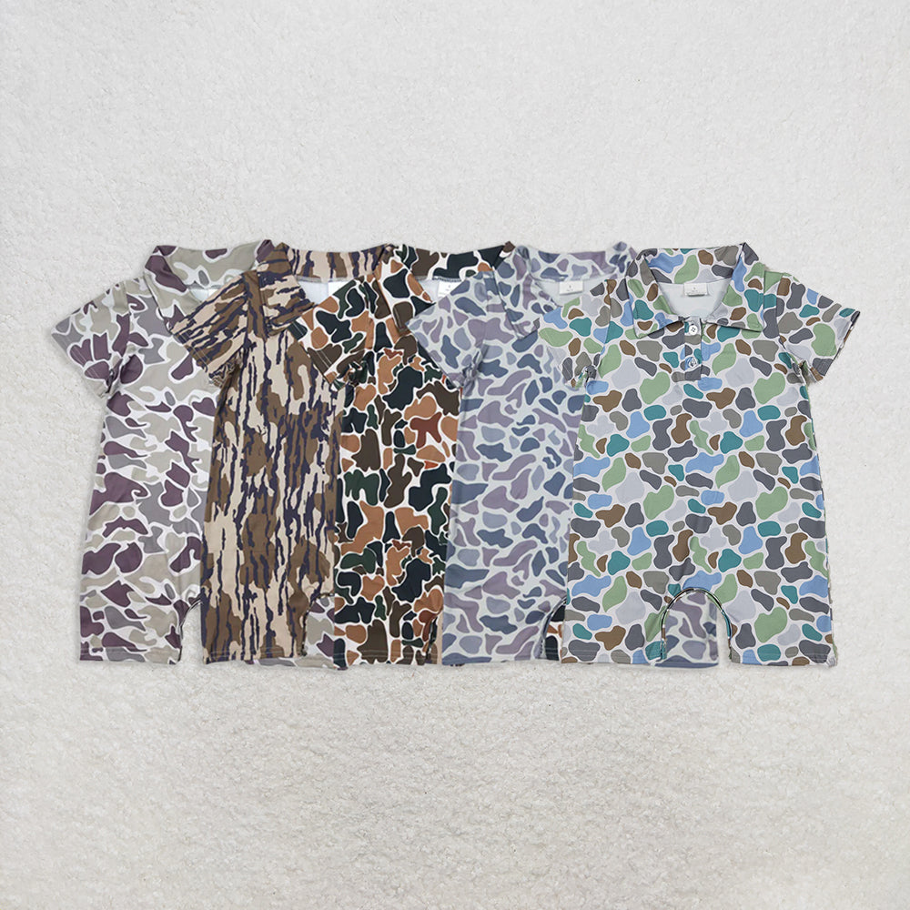 Baby Boy Infant Short Sleeves Camo Buttons Sibling Summer Romper RTS