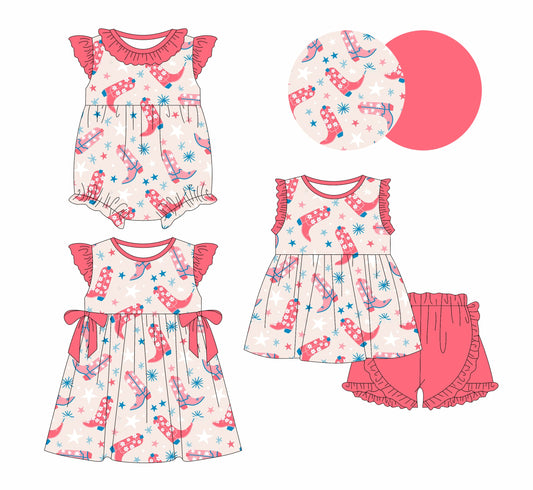 Baby Girl Western Boots Sibling Romper Dress Set ( Moq 5 Each Style ) 2.11