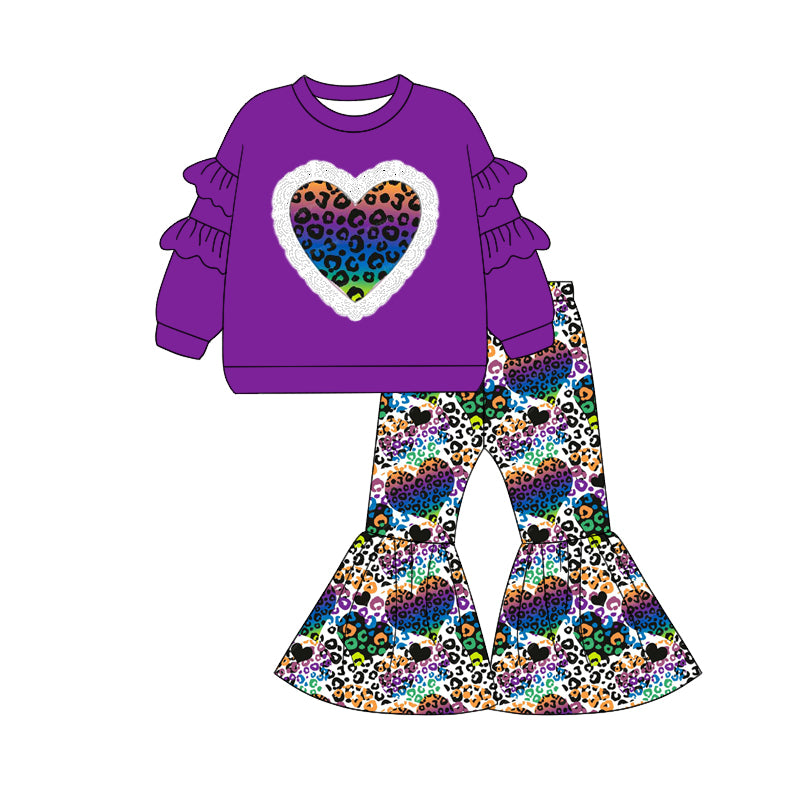 Baby Girl Toddler Valentine Purple Shirt Leopard Hearts Pants Set