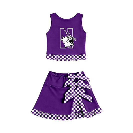 ( Moq 5 ) Baby Girls Kids Sleeveless Vest Bows Skirt Shorts Team Set Cheer Clothes