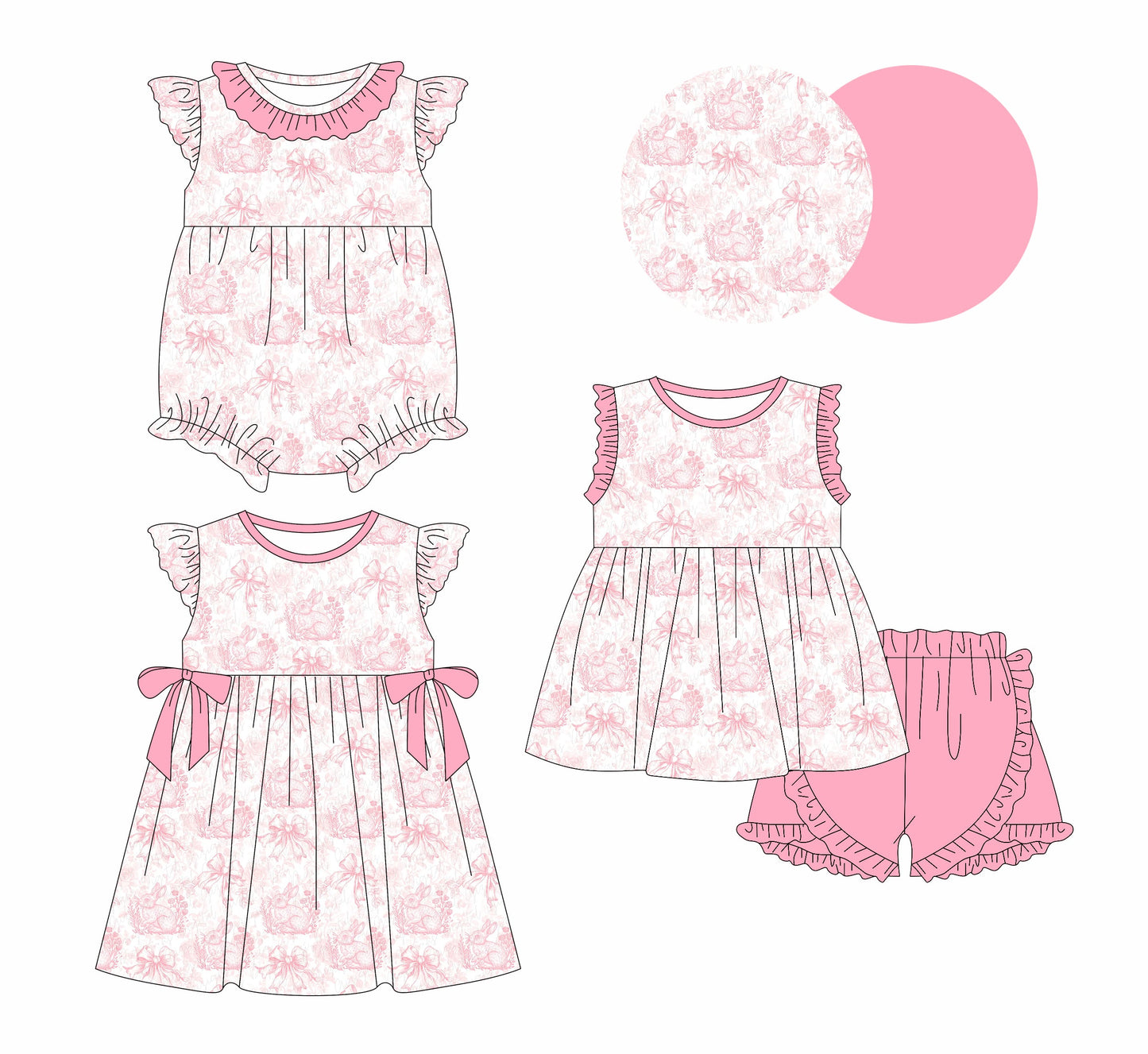 Baby Girl Easter Rabbits Bows Sibling Romper Dress Set ( Moq 5 Each Style ) 1.2