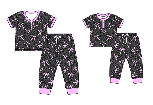Baby Girl Toddler Adult Women Bows Leopard Sibling Family Pajamas Set ( Moq 5 Each Style ) 12.25