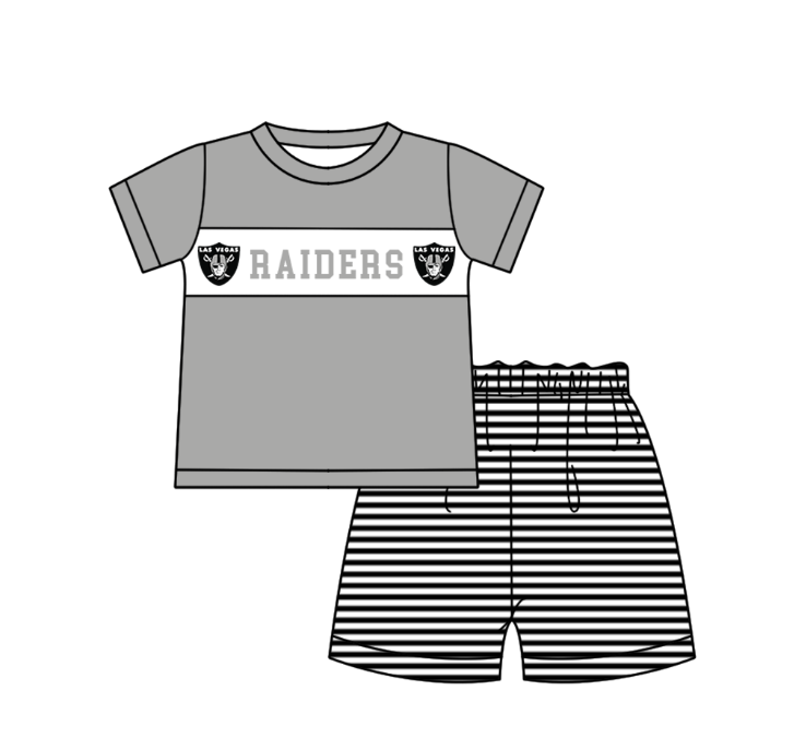 ( Moq 5 ) Baby Boys Toddler Short Sleeves Grey Shirt Stripes Shorts Team Summer Set