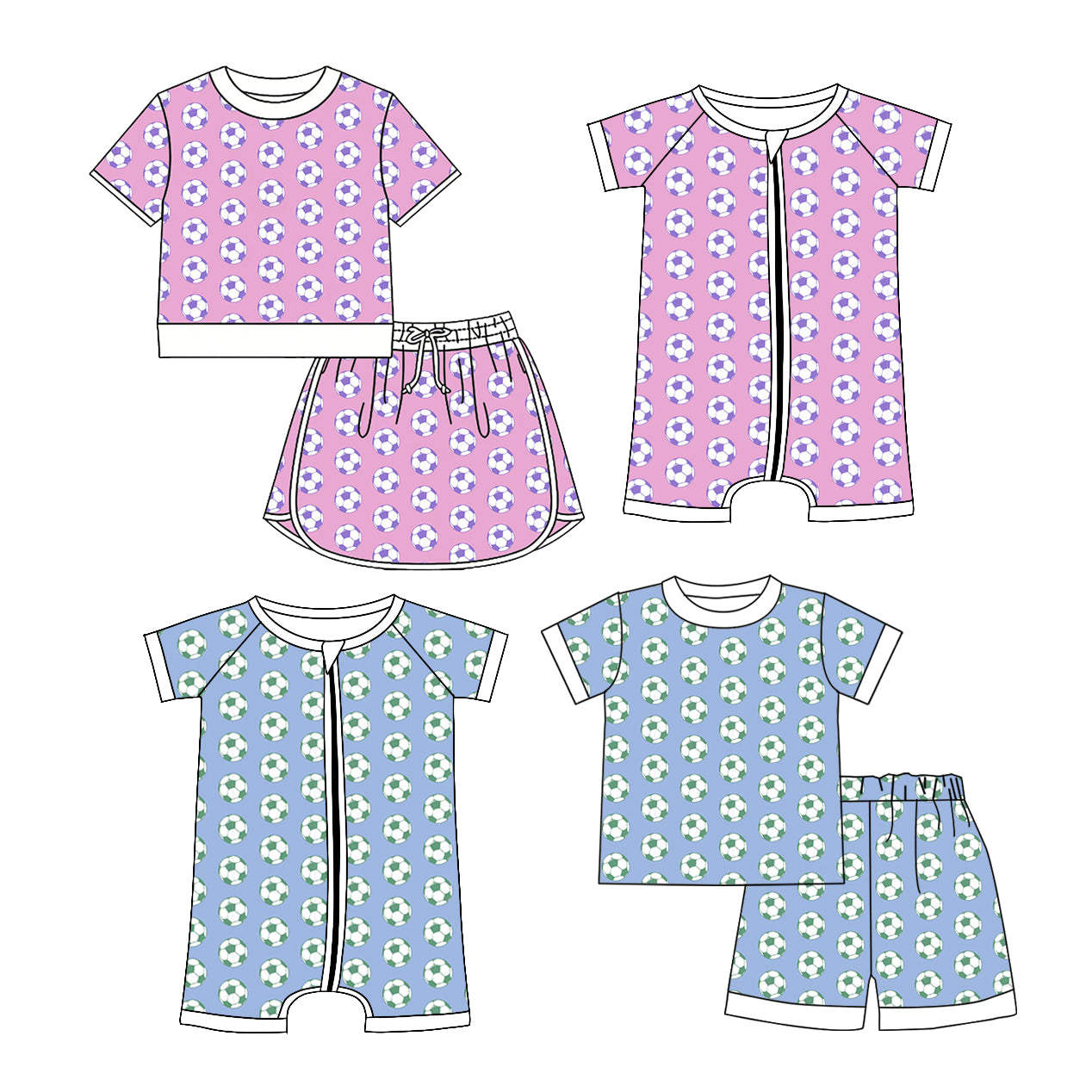 ( Moq 5 Each Style ) Baby Boys Girls Kids Soccer Sibling Rompers Sets Summer Clothes