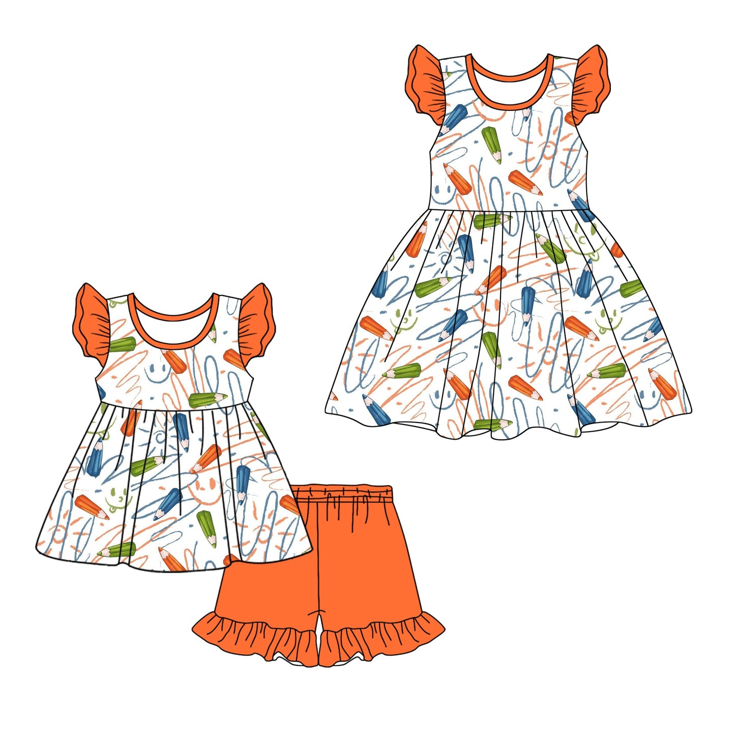 Baby Girl Back To School Pencil Sibling Dress Set ( Moq 5 Each Style ) 1.11