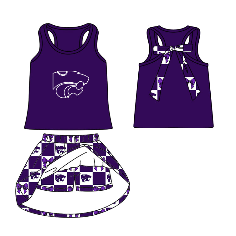 ( Moq 5 Each Style ) Baby Boys Girls Toddler Bows Purple Plaid Team Sibling Shorts Dress Sets Clothes
