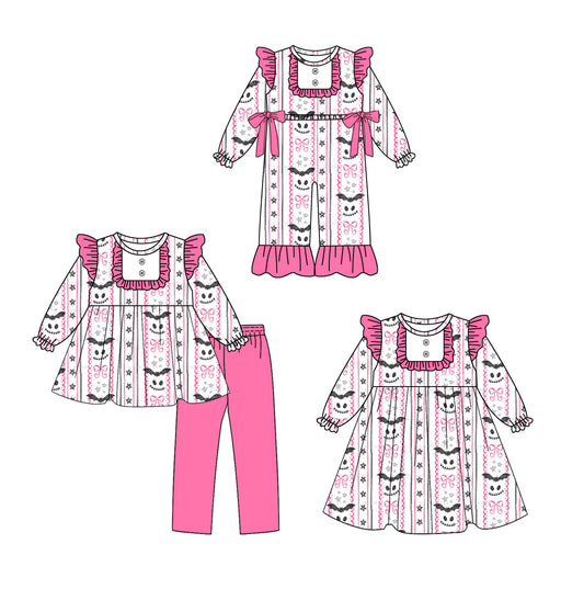 ( Moq 5 Each Style ) Baby Girl Toddler Ghost Bows Halloween Sibling Romper Dress Set