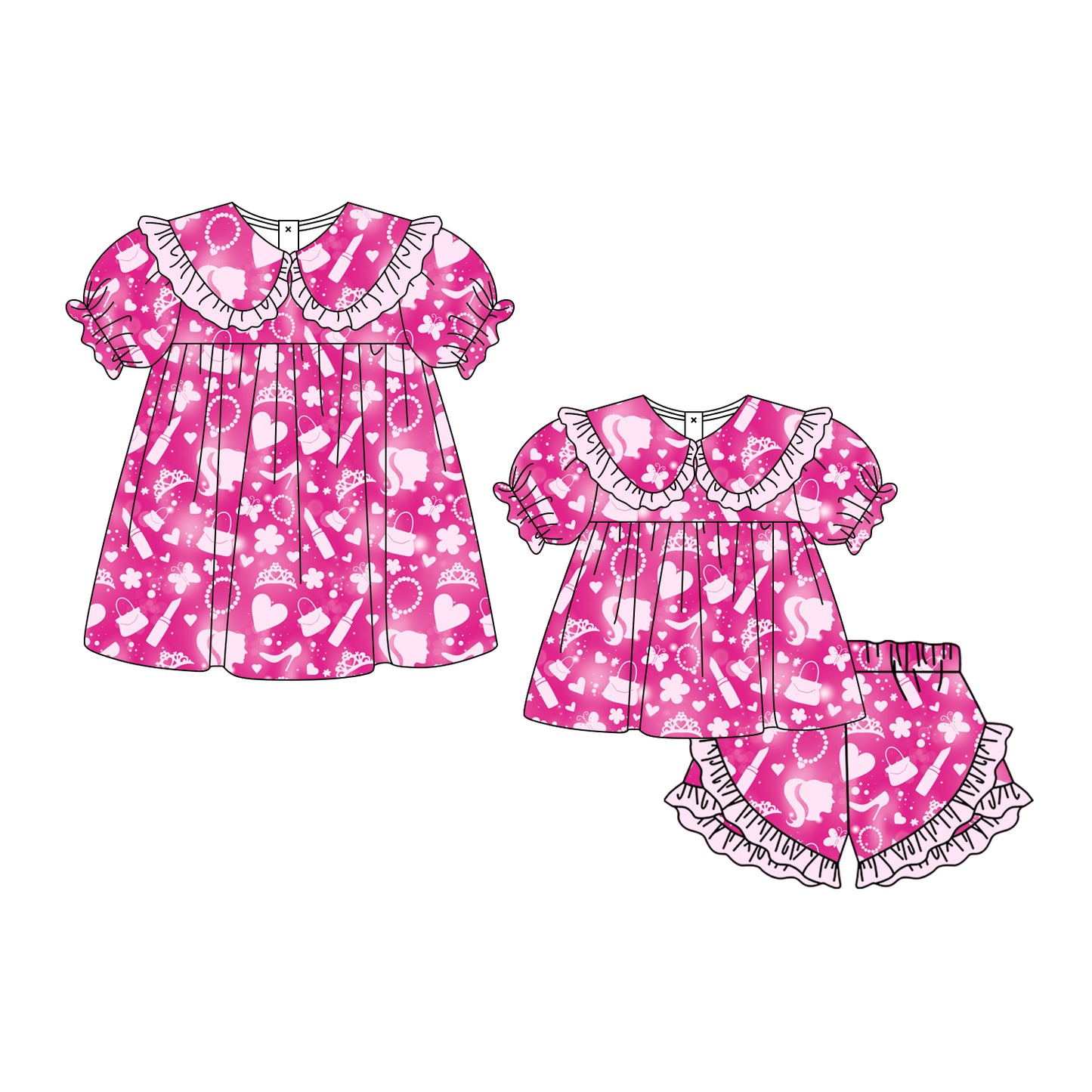 ( Moq 5 Each Style ) Sibling Baby Girls Kids Short Sleeves Dress Summer Set Pink Clothes
