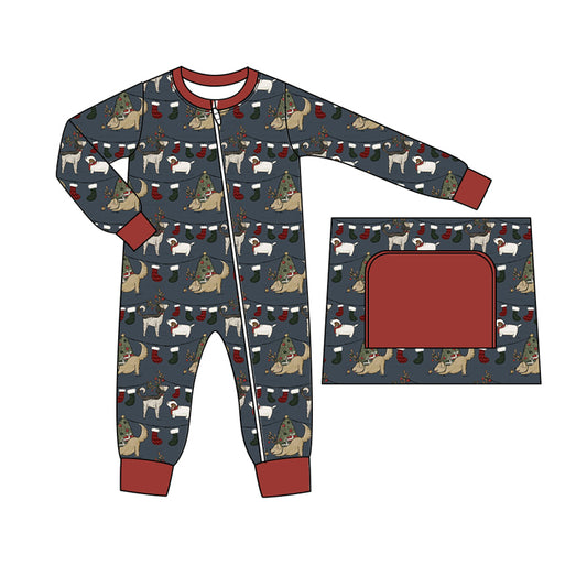 Baby Boy Infant Long Sleeves Christmas Dogs Zipper Romper